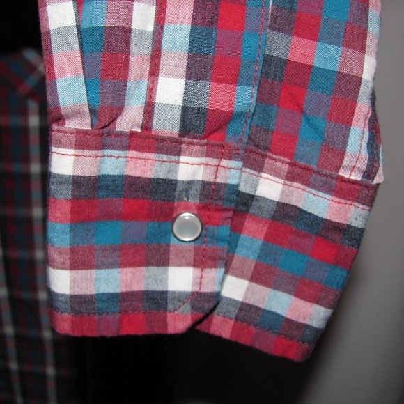Mens' Levi's Pearl Snap Western Red White Blue Plaid Long Sleeve Shirt Small - Picture 7 of 10